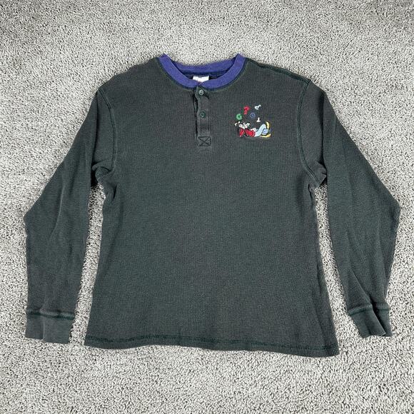 Vintage Disney Goofy Shirt Mens Medium Green Henley Thermal Waffle Knit Made USA - Picture 1 of 9